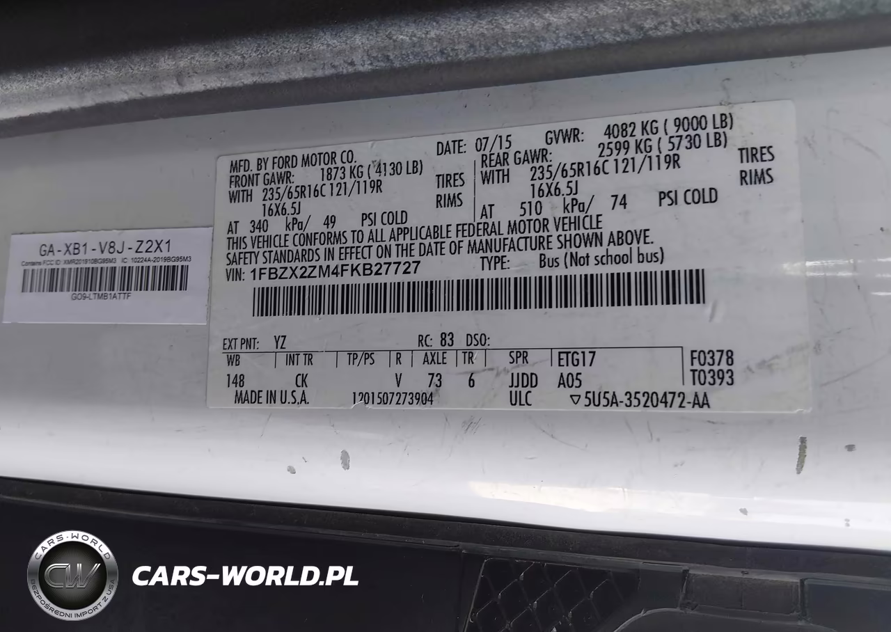 2015 Ford Transit-350 Xlt VIN:1FBZX2ZM4FKB27727 - 9