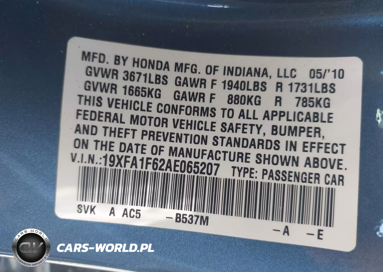 2010 Honda Civic Lx-S VIN:19XFA1F62AE065207 - 9