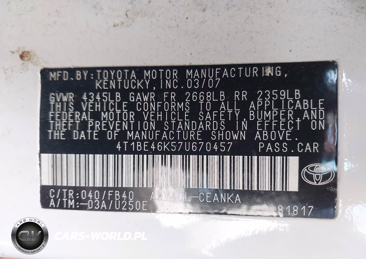 2007 Toyota Camry Le VIN:4T1BE46K57U670457 - 9