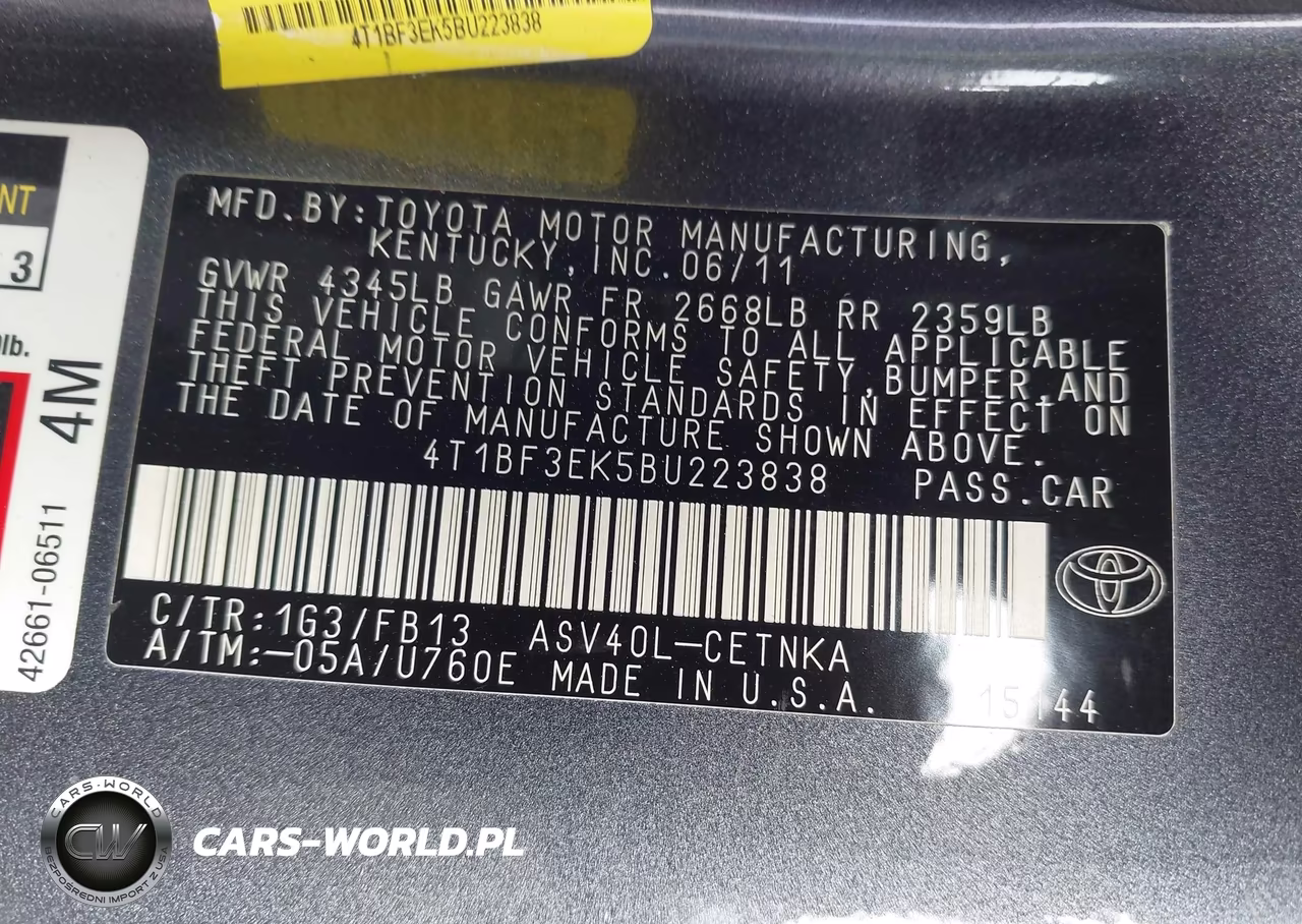 2011 Toyota Camry Le VIN:4T1BF3EK5BU223838 - 9