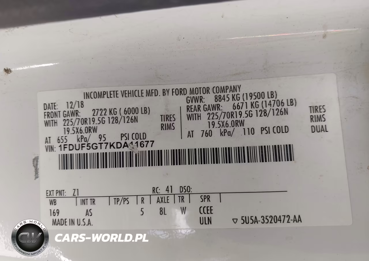 2019 Ford F-550 Chassis Xl VIN:1FDUF5GT7KDA11677 - 9