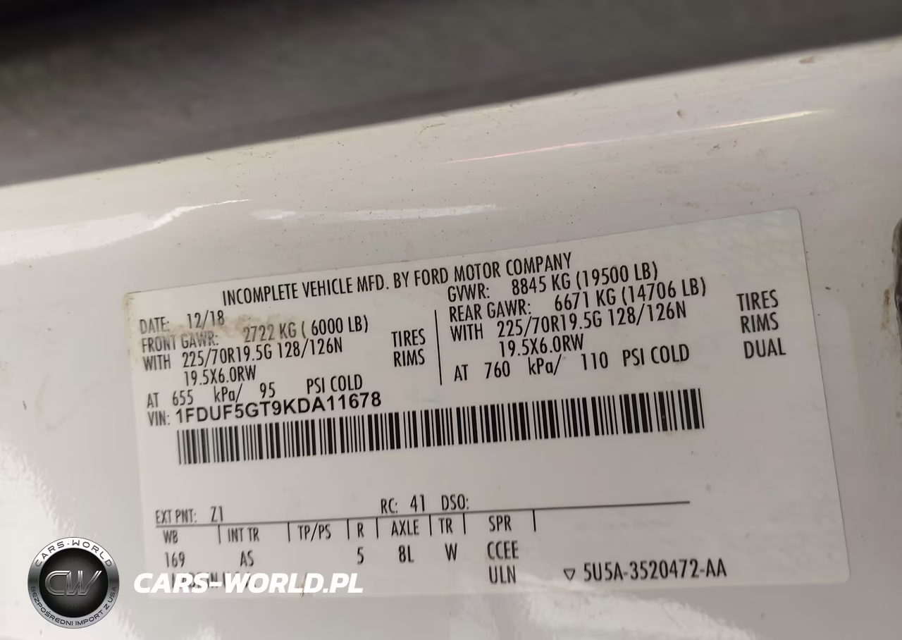 2019 Ford F-550 Chassis Xl VIN:1FDUF5GT9KDA11678 - 9