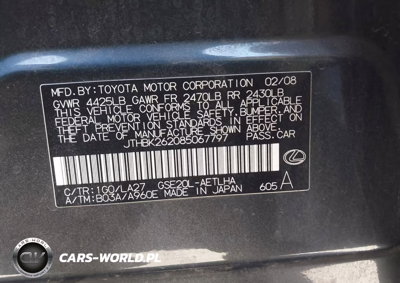 2008 Lexus Is 250 VIN:JTHBK262085067797 - 9