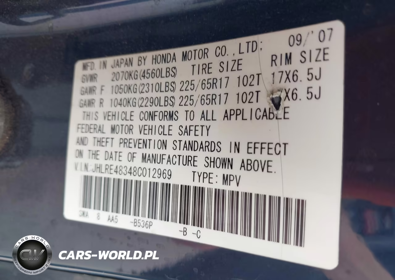 2008 Honda Cr-V Lx VIN:JHLRE48348C012969 - 9