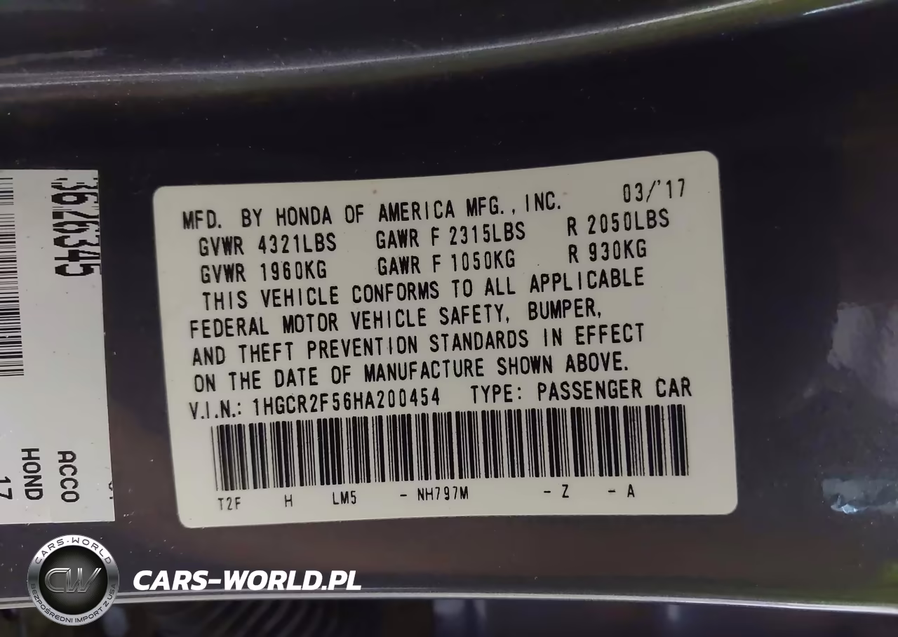 2017 Honda Accord Sport VIN:1HGCR2F56HA200454 - 9