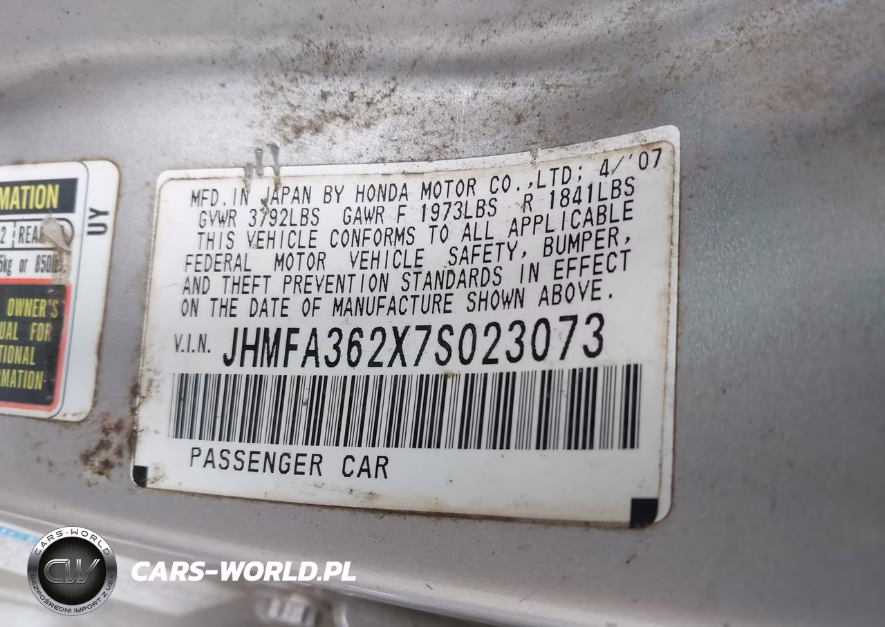2007 Honda Civic Hybrid VIN:JHMFA362X7S023073 - 9