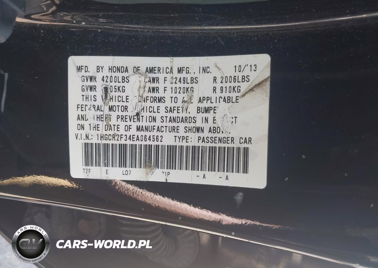 2014 Honda Accord Lx VIN:1HGCR2F34EA064562 - 9