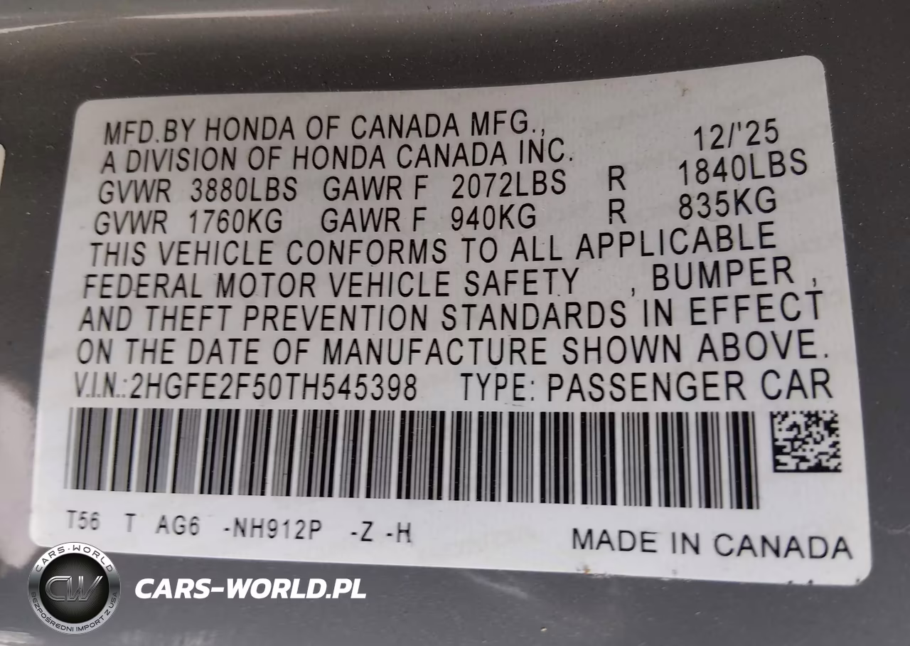 2026 Honda Civic Sport VIN:2HGFE2F50TH545398 - 9