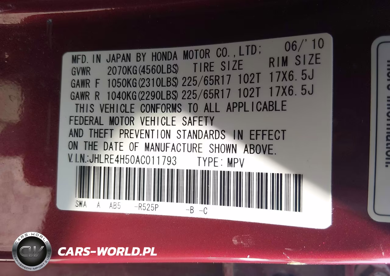 2010 Honda Cr-V Ex VIN:JHLRE4H50AC011793 - 9