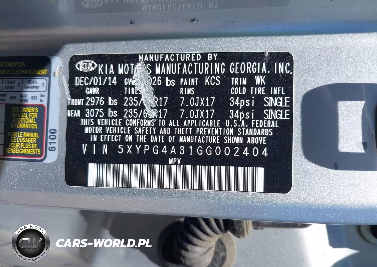 2016 Kia Sorento 2.4L L VIN:5XYPG4A31GG002404 - 9