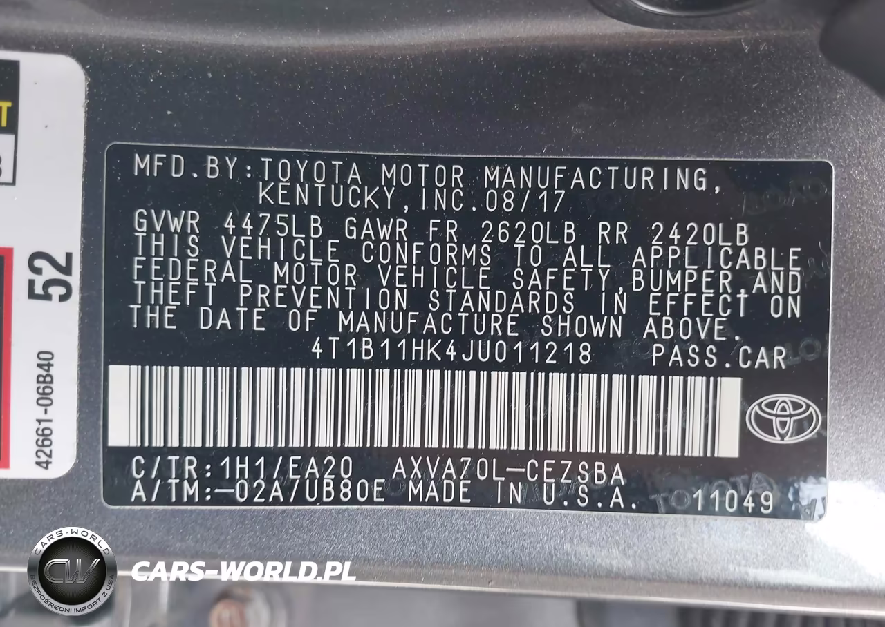 2018 Toyota Camry Se VIN:4T1B11HK4JU011218 - 9