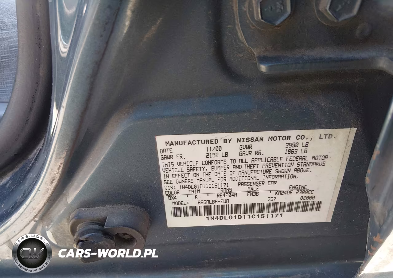 2001 Nissan Altima Gxe VIN:1N4DL01D11C151171 - 9