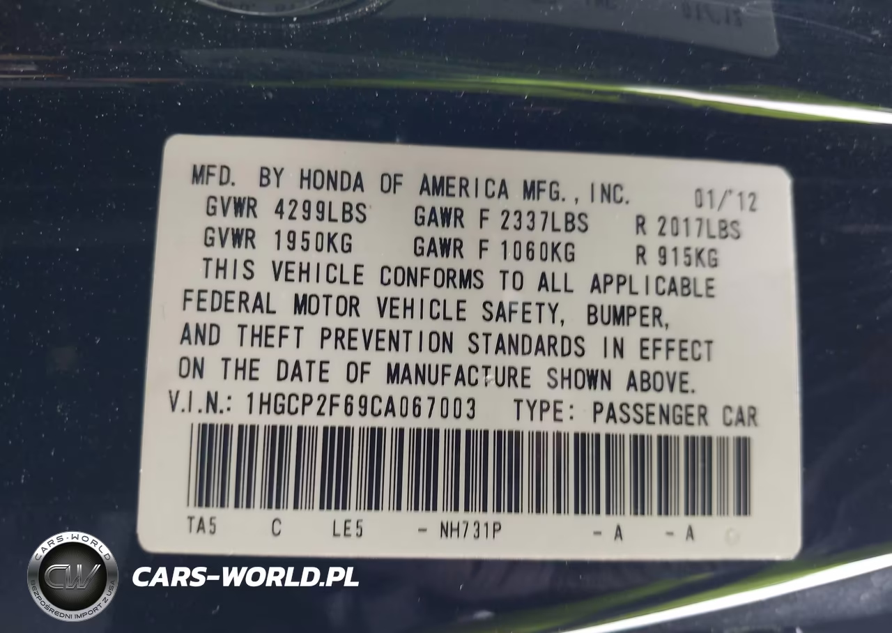 2012 Honda Accord 2.4 Se VIN:1HGCP2F69CA067003 - 9