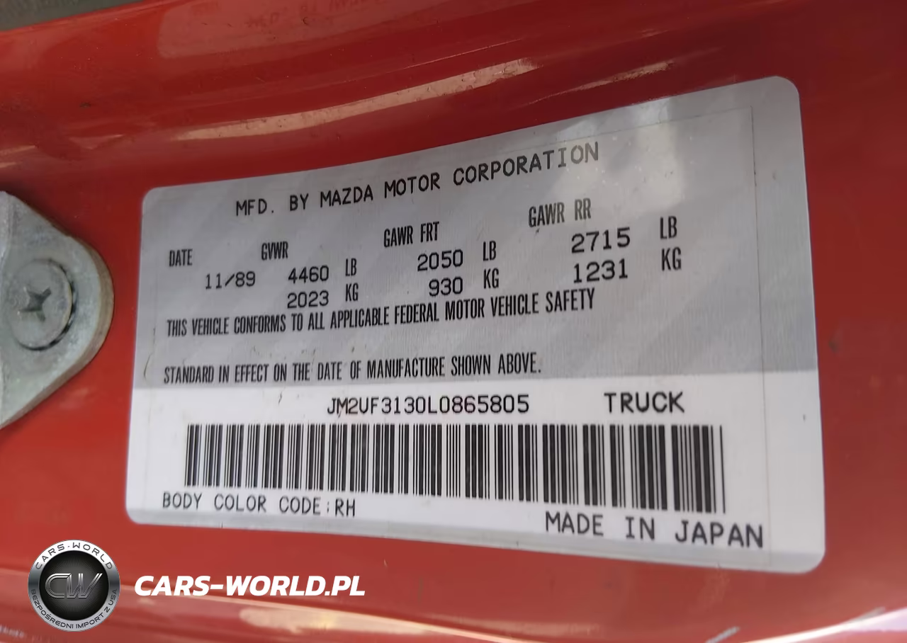 1990 Mazda B2200 Cab Plus VIN:JM2UF3130L0865805 - 9