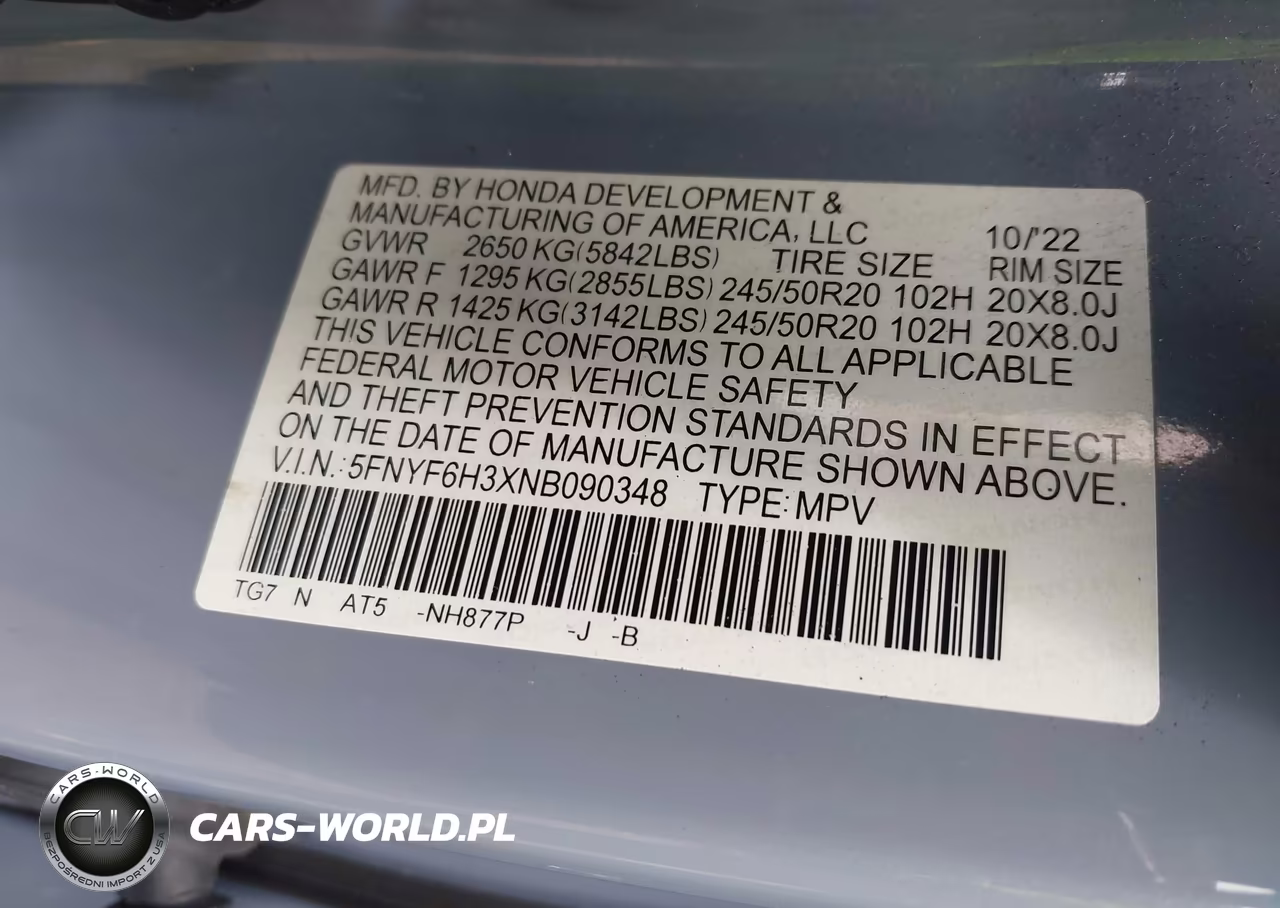2022 Honda Pilot Awd Sport VIN:5FNYF6H3XNB090348 - 9