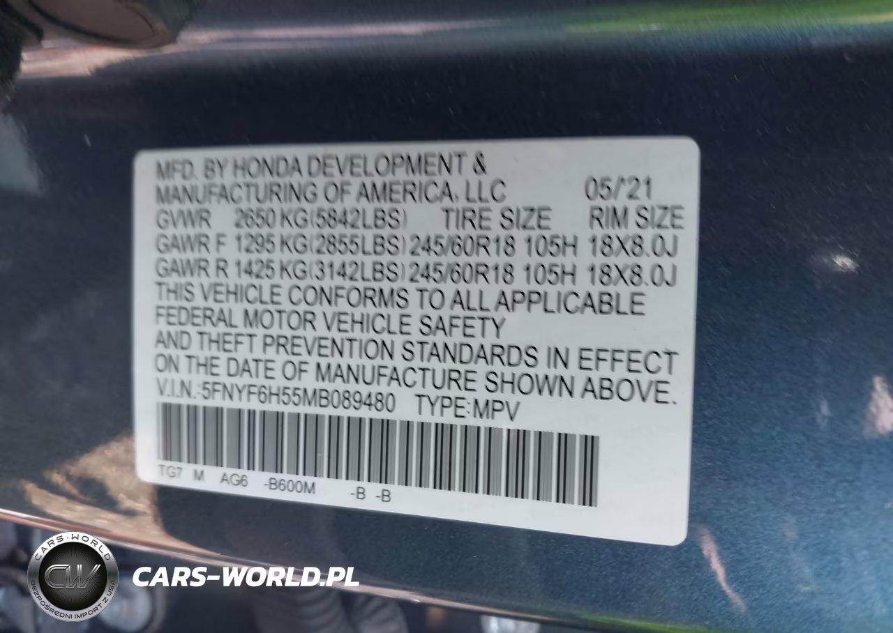 2021 Honda Pilot Awd Ex-L VIN:5FNYF6H55MB089480 - 9