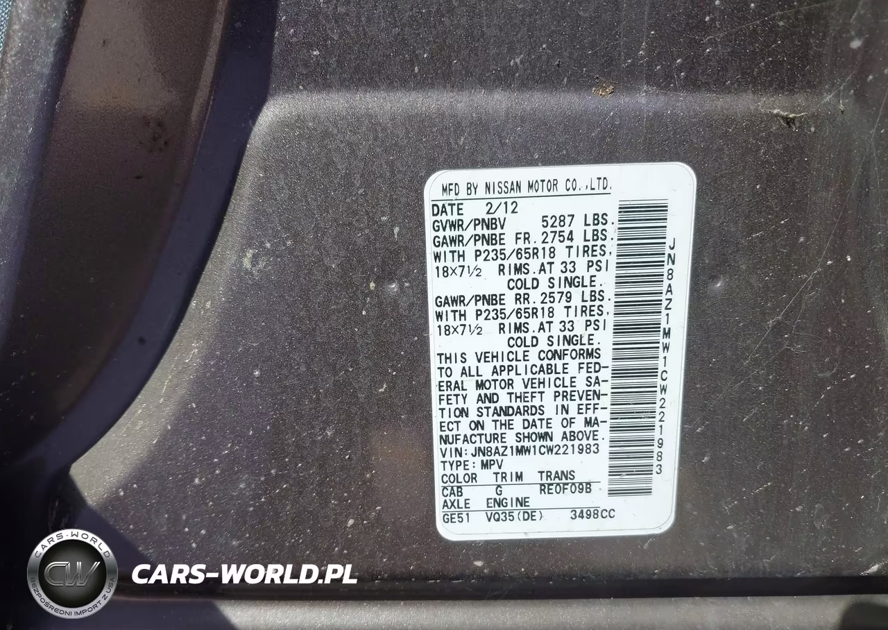 2012 Nissan Murano S VIN:JN8AZ1MW1CW221983 - 9