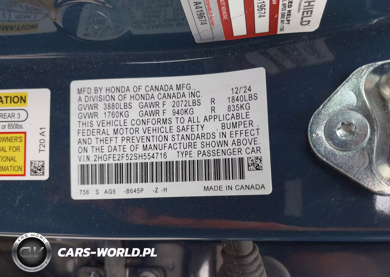 2025 Honda Civic Sport VIN:2HGFE2F52SH554716 - 9