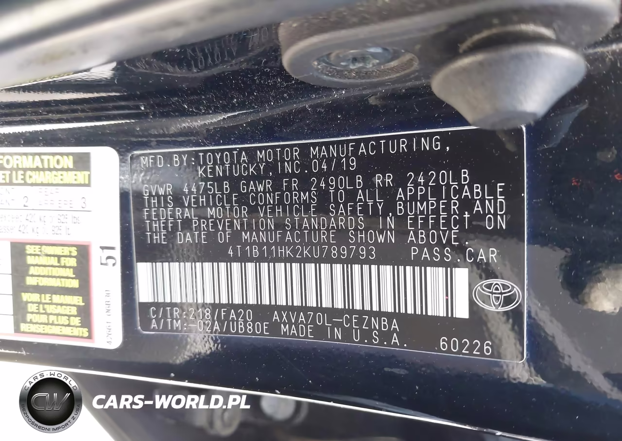 2019 Toyota Camry Le VIN:4T1B11HK2KU789793 - 9