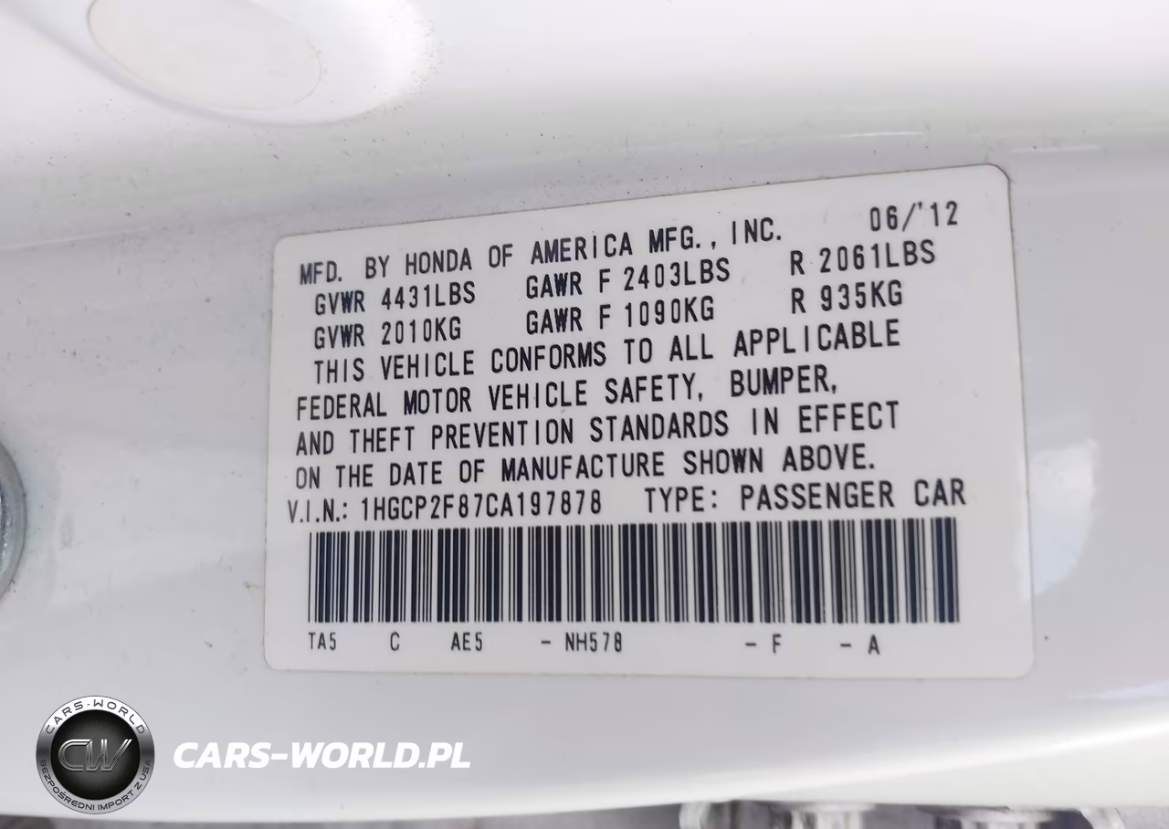 2012 Honda Accord 2.4 Ex-L VIN:1HGCP2F87CA197878 - 9