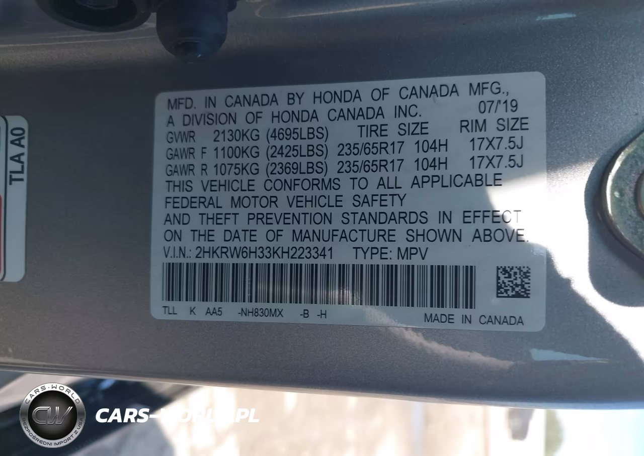 2019 Honda Cr-V Lx VIN:2HKRW6H33KH223341 - 9