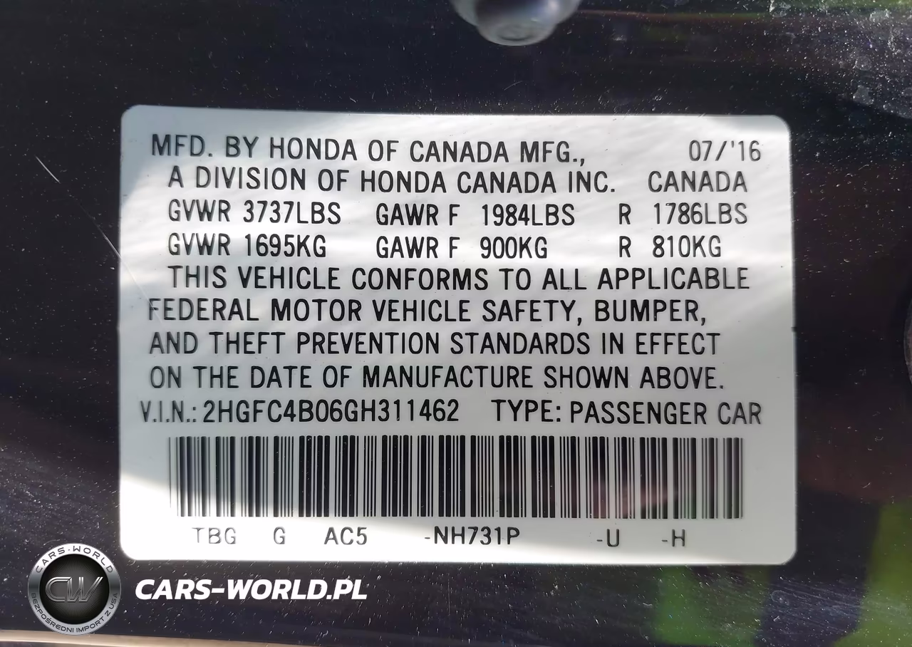 2016 Honda Civic Lx-P VIN:2HGFC4B06GH311462 - 9