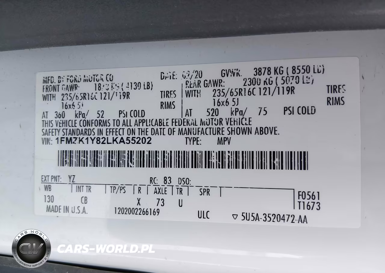 2020 Ford Transit-150 Passenger Van Xl VIN:1FMZK1Y82LKA55202 - 9