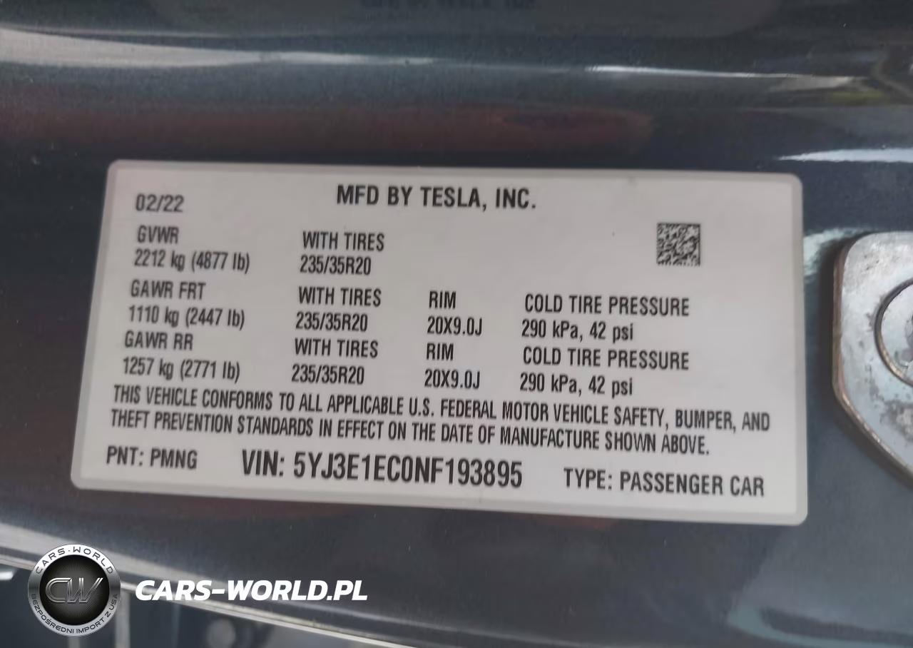 2022 Tesla Model 3 Performance Dual Motor All-Wheel Drive VIN:5YJ3E1EC0NF193895 - 9