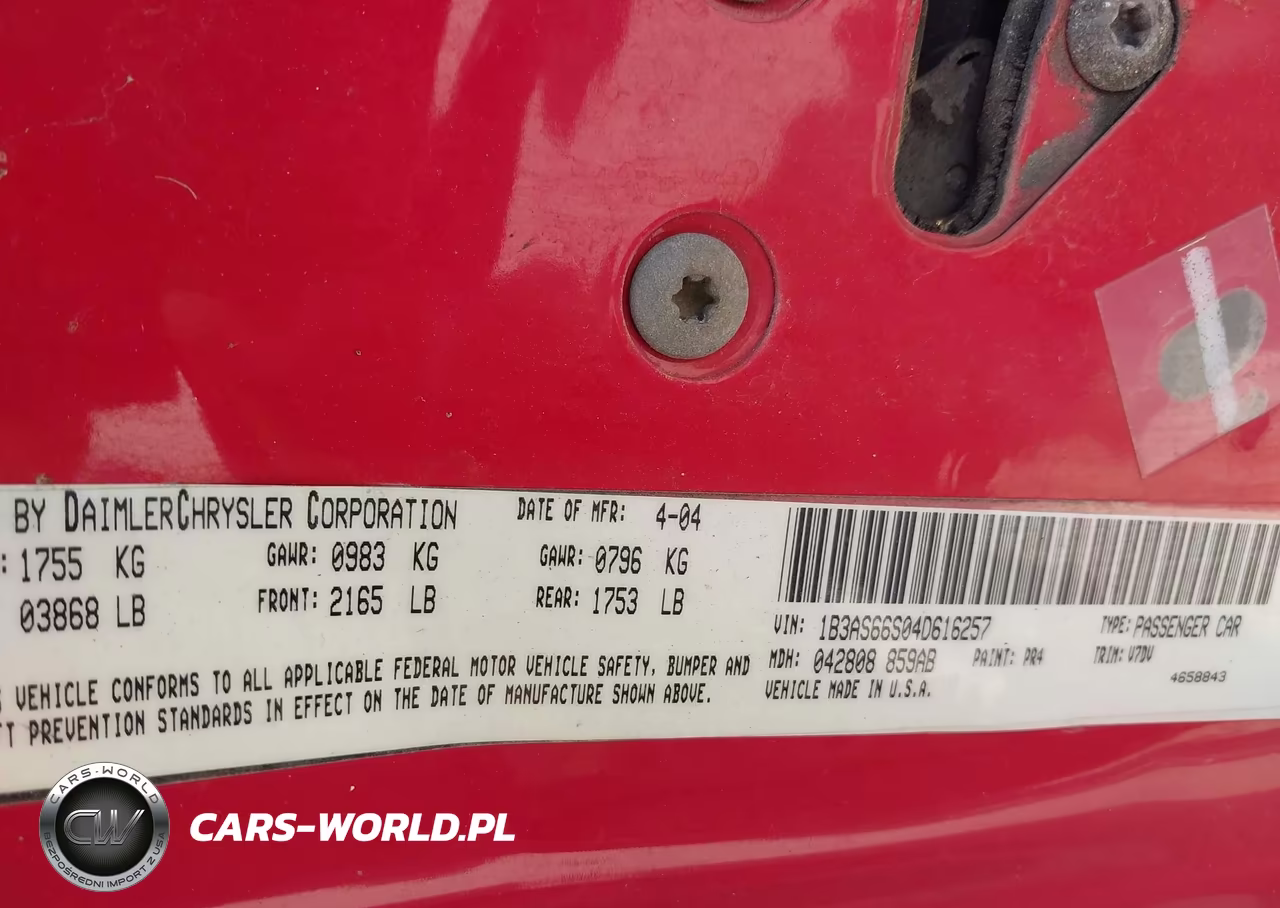 2004 Dodge Srt4 VIN:1B3AS66S04D616257 - 9