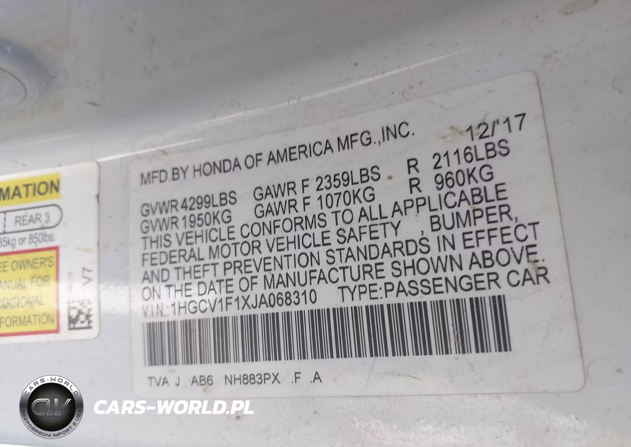 2018 Honda Accord Lx VIN:1HGCV1F1XJA068310 - 9