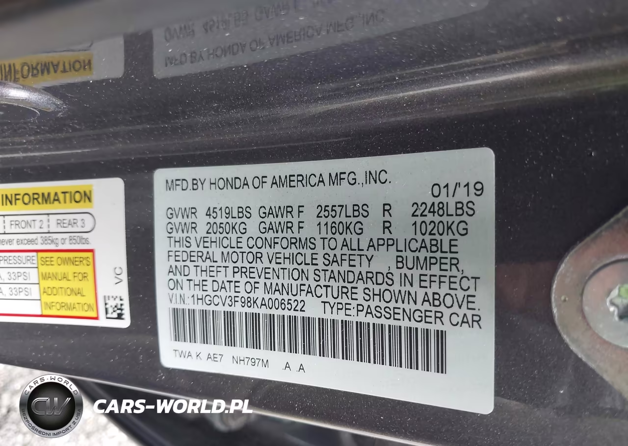 2019 Honda Accord Hybrid Touring VIN:1HGCV3F98KA006522 - 9