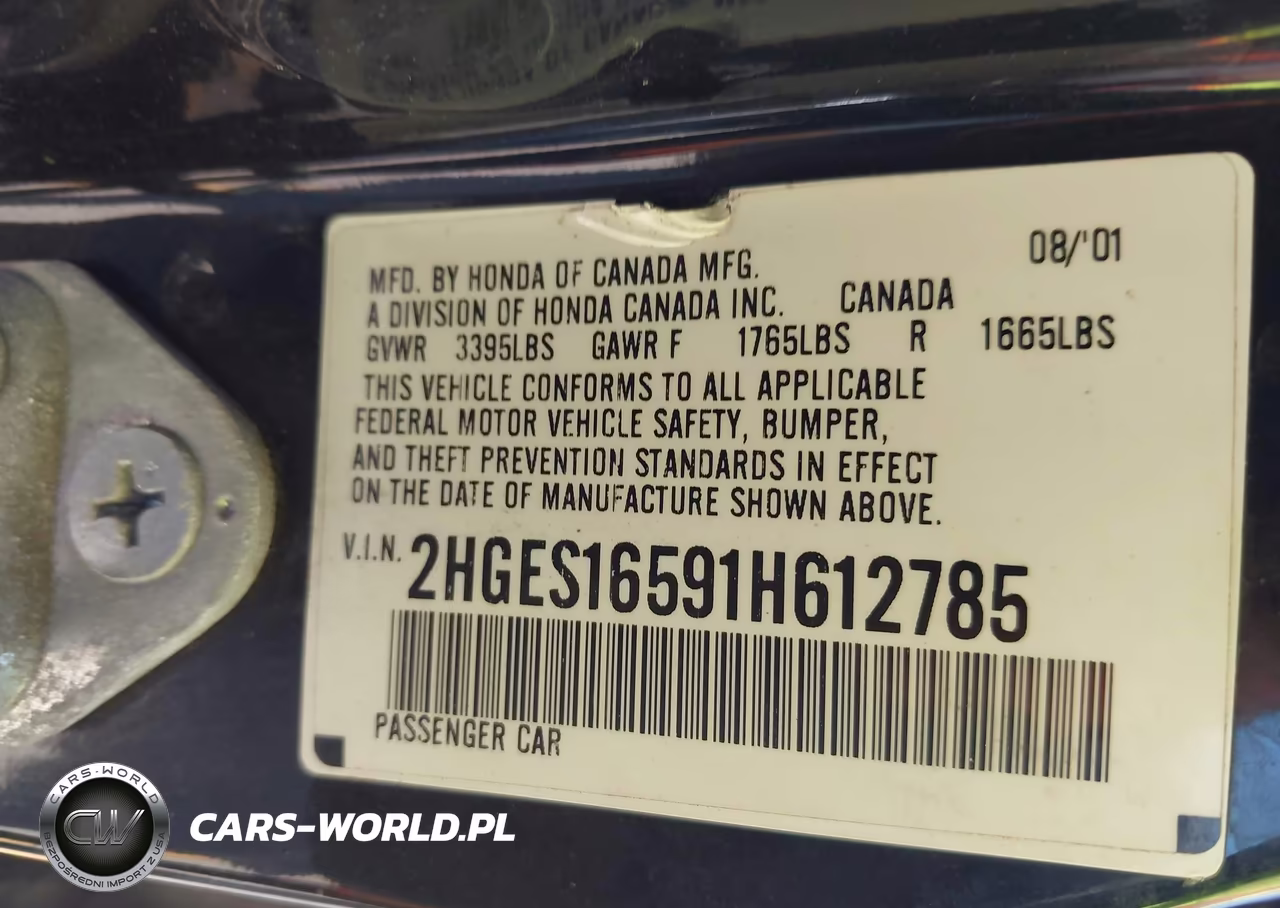 2001 Honda Civic Lx VIN:2HGES16591H612785 - 9