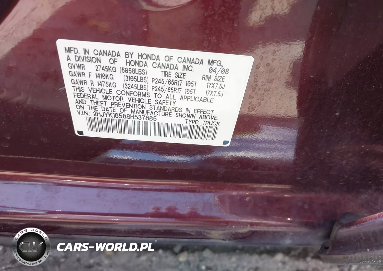 2008 Honda Ridgeline Rtl VIN:2HJYK16588H537885 - 9