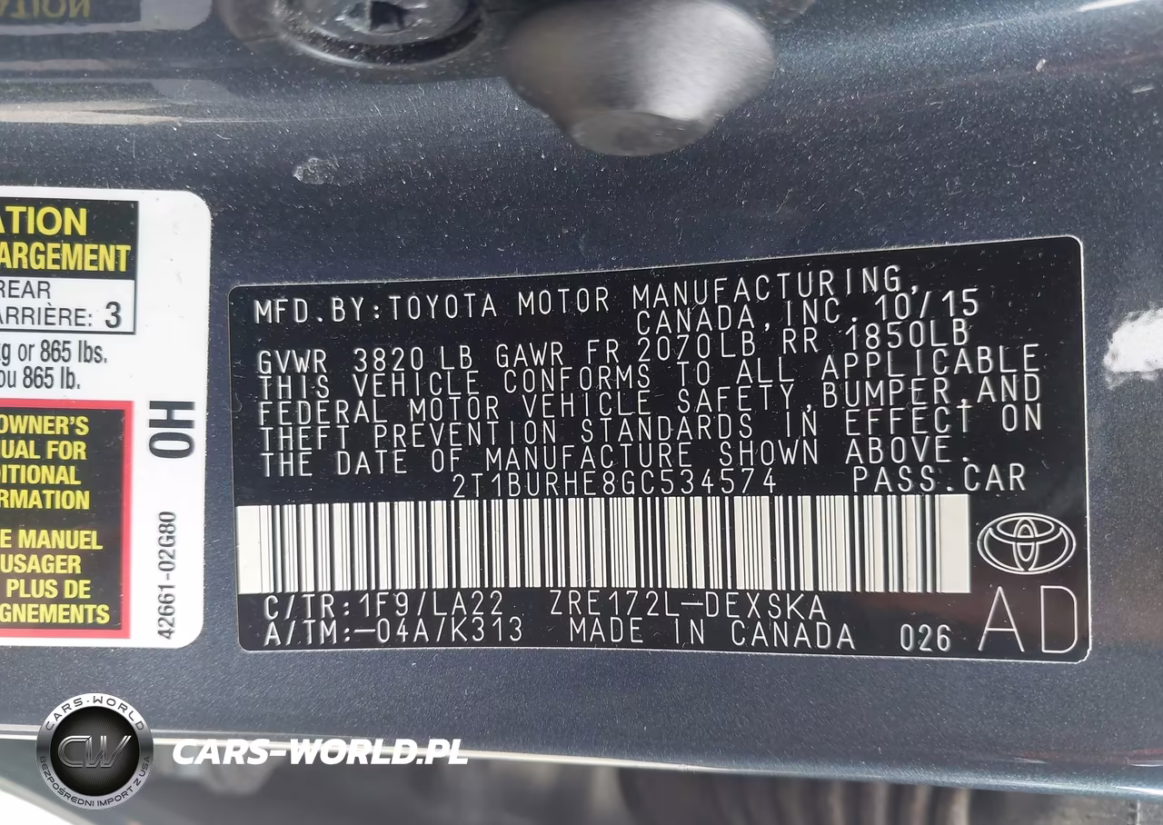 2016 Toyota Corolla S Premium VIN:2T1BURHE8GC534574 - 9