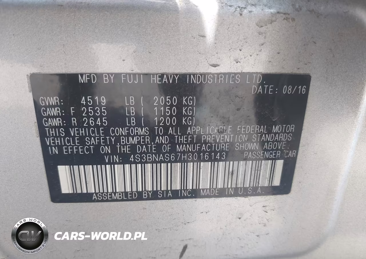 2017 Subaru Legacy 2.5I Sport VIN:4S3BNAS67H3016143 - 9