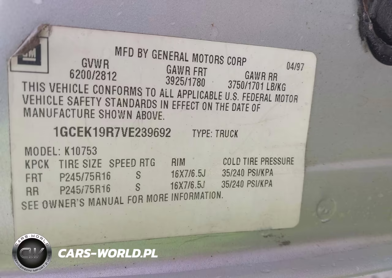 1997 Chevrolet K1500 Fleetside VIN:1GCEK19R7VE239692 - 9