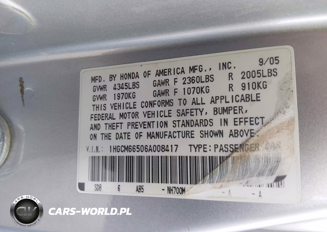 2006 Honda Accord 3.0 Ex VIN:1HGCM66506A008417 - 9