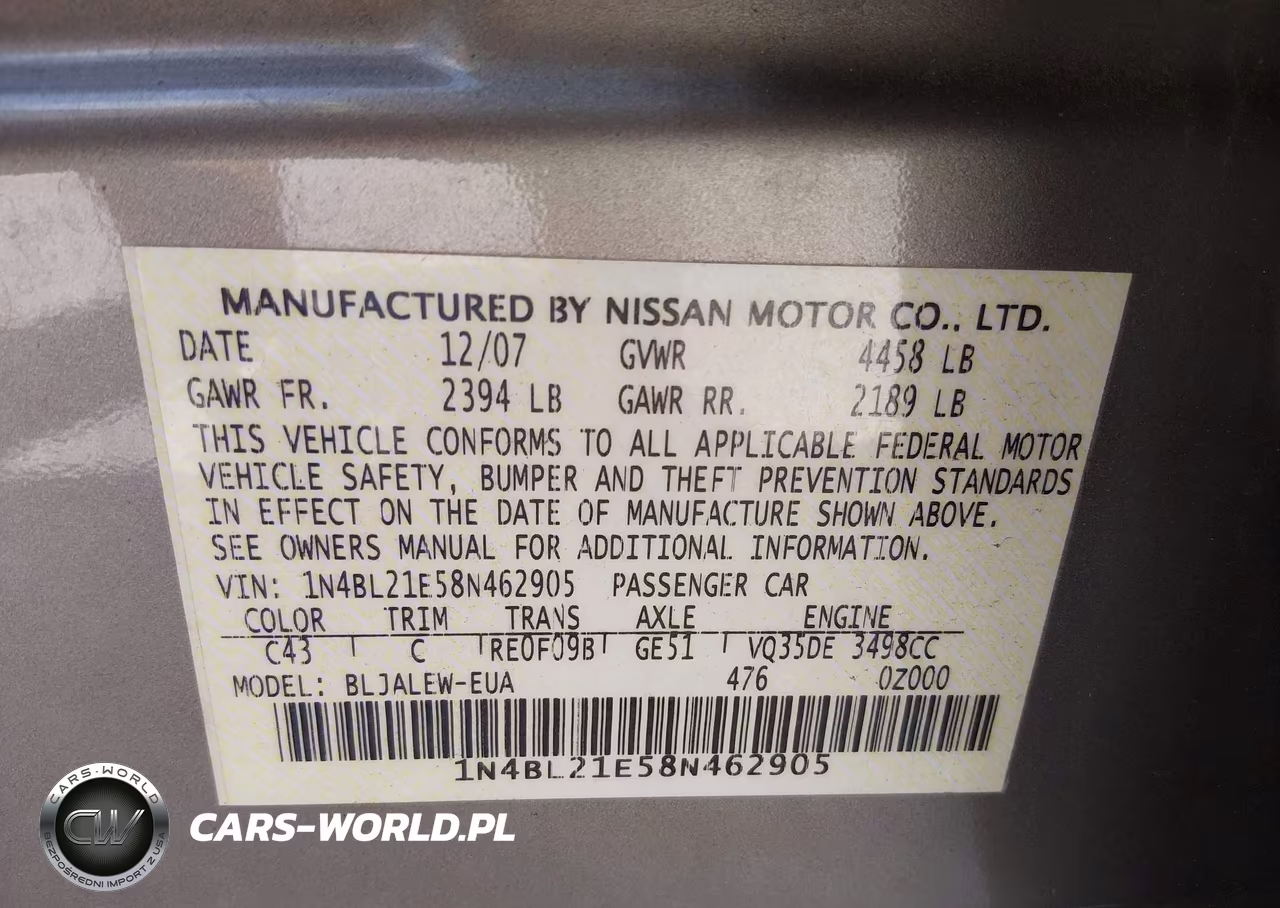 2008 Nissan Altima 3.5 Sl VIN:1N4BL21E58N462905 - 9