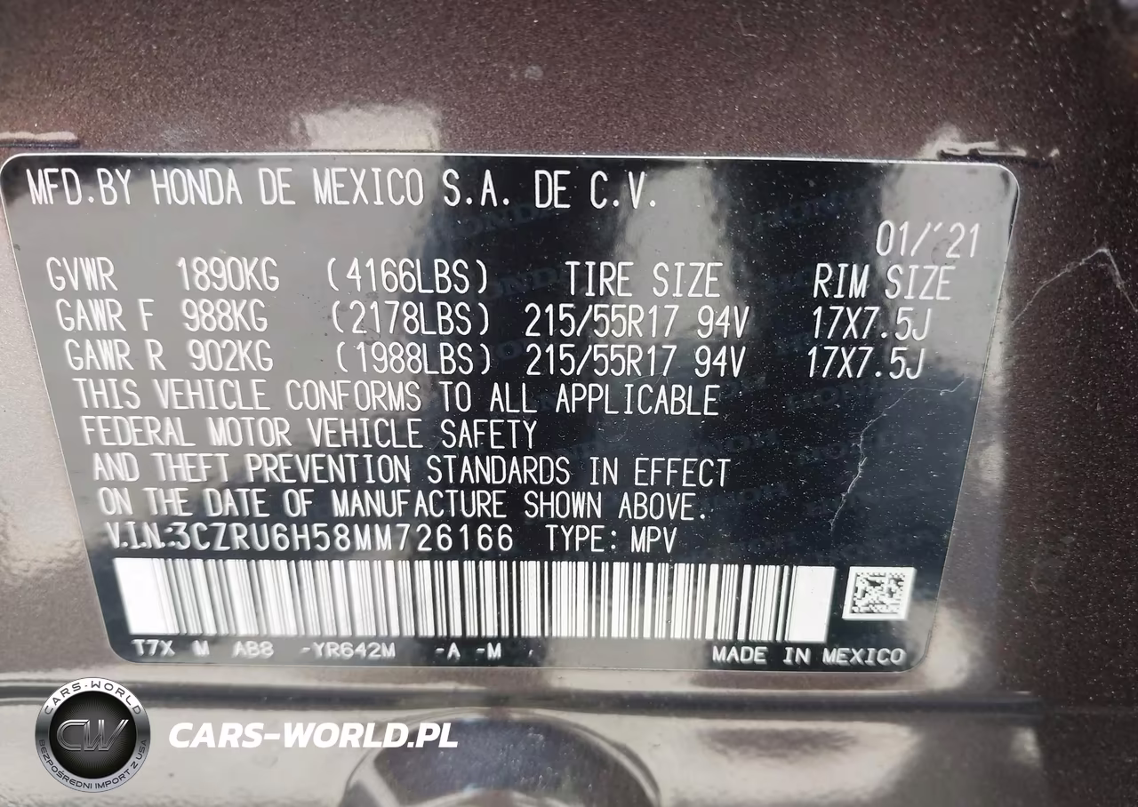 2021 Honda Hr-V Awd Ex VIN:3CZRU6H58MM726166 - 9