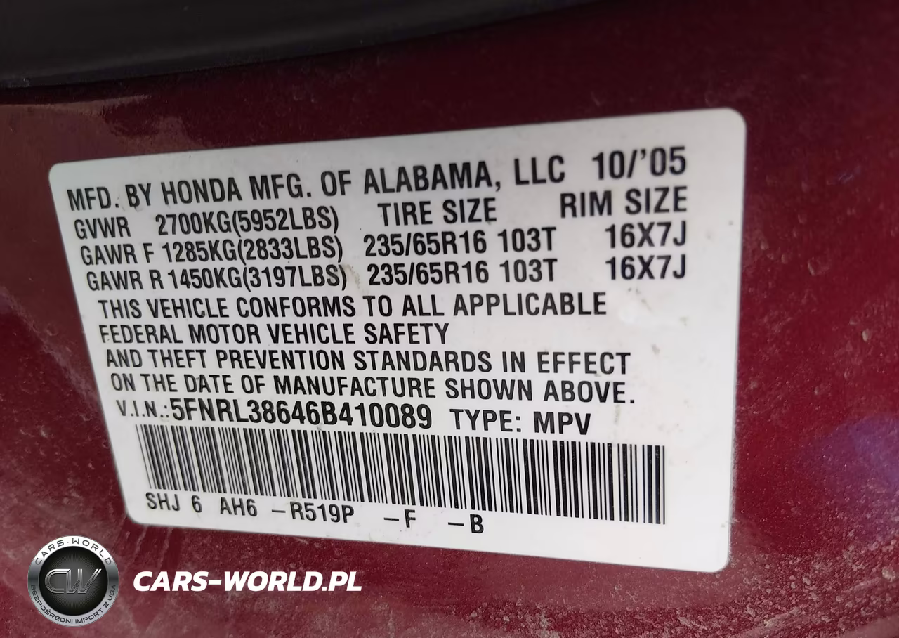 2006 Honda Odyssey Ex-L VIN:5FNRL38646B410089 - 9