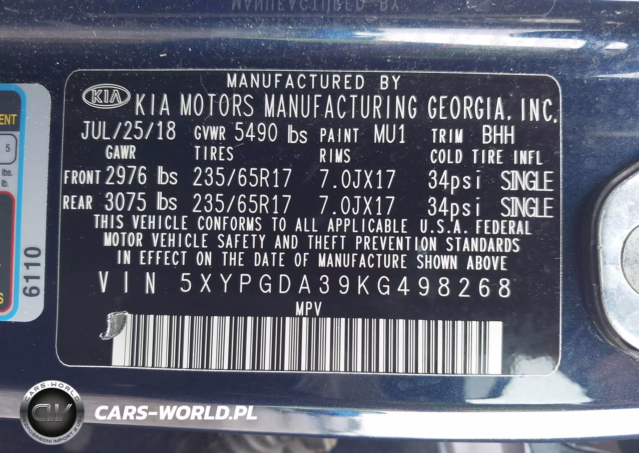 2019 Kia Sorento 2.4L Lx VIN:5XYPGDA39KG498268 - 9