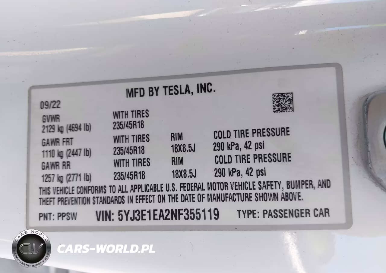 2022 Tesla Model 3 Rear-Wheel Drive VIN:5YJ3E1EA2NF355119 - 9