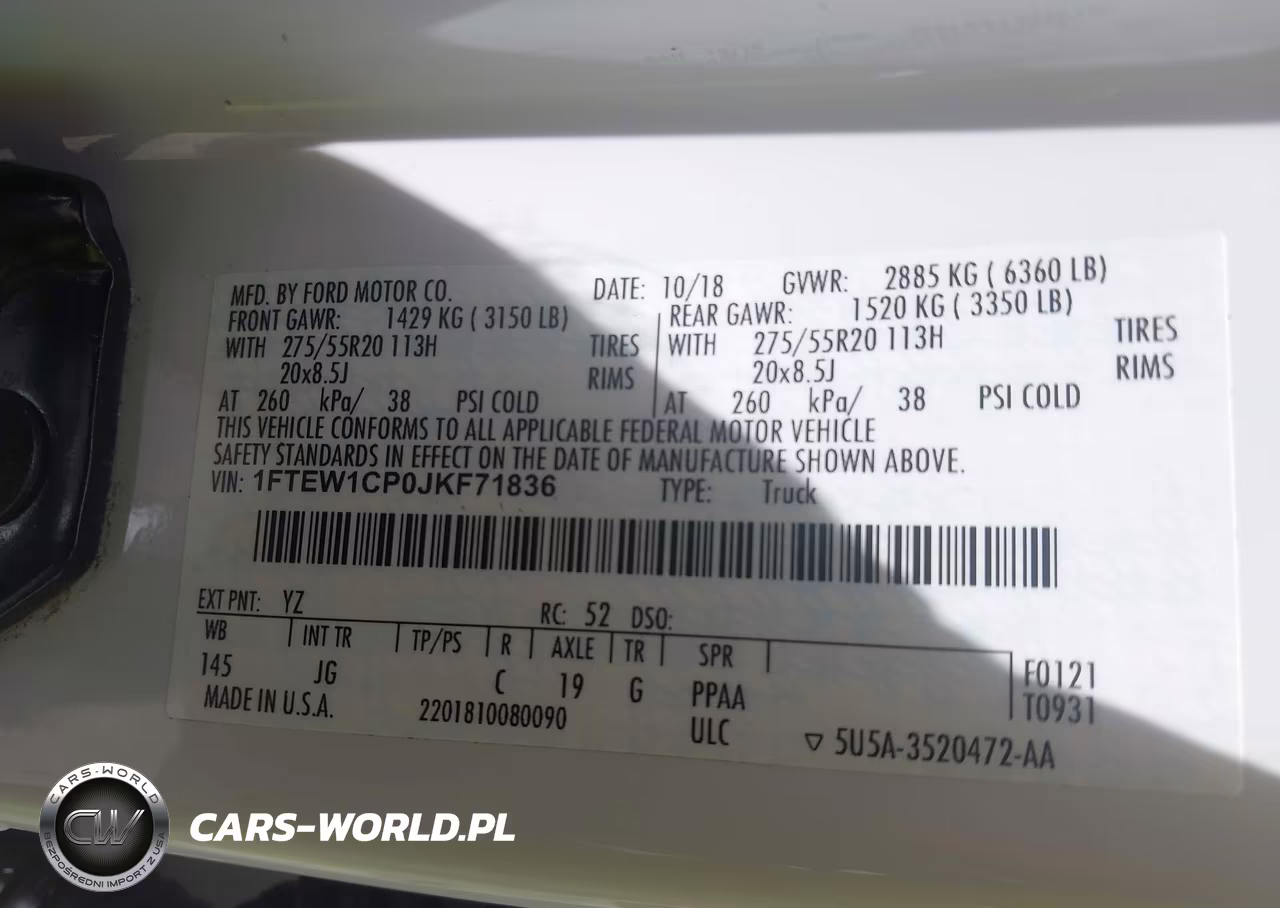 2018 Ford F-150 Xl VIN:1FTEW1CP0JKF71836 - 9