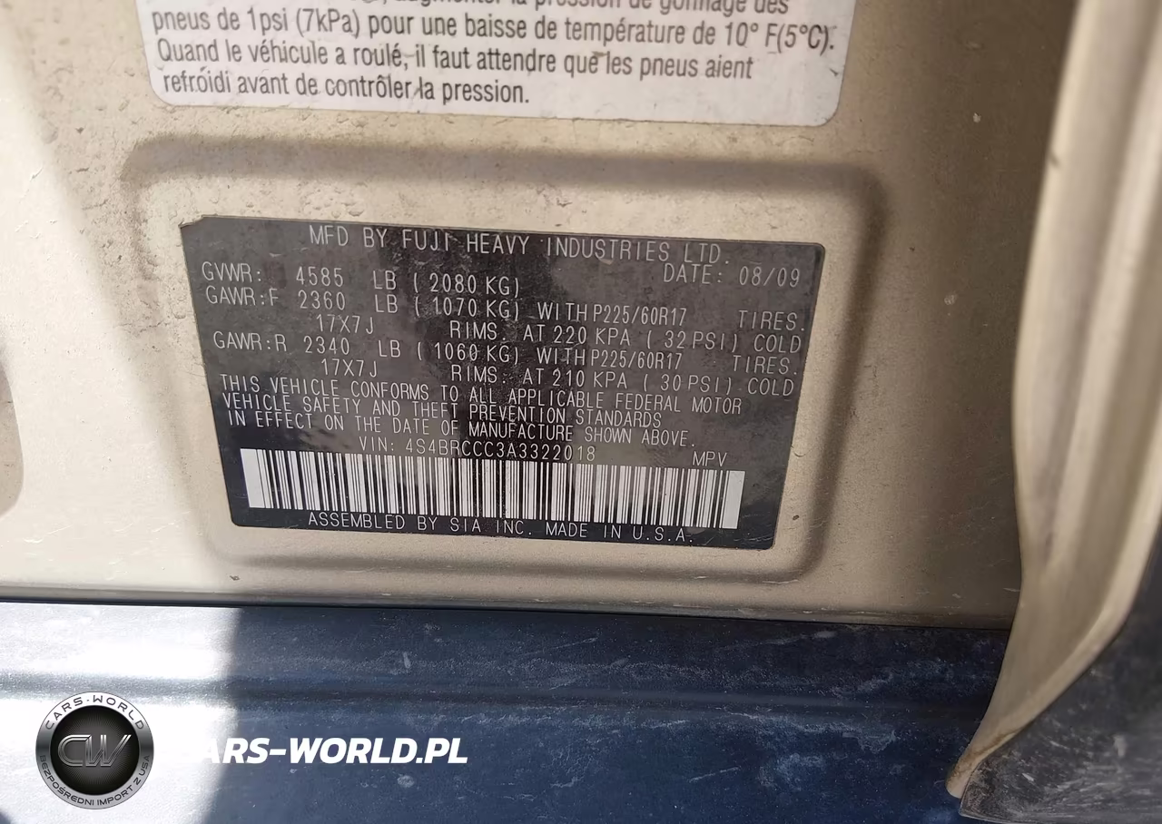 2010 Subaru Outback 2.5I Premium VIN:4S4BRCCC3A3322018 - 9