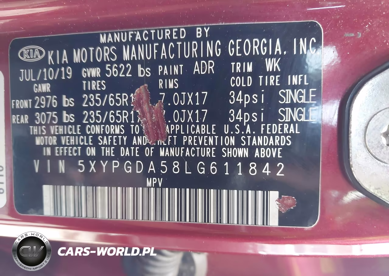 2020 Kia Sorento 3.3L Lx VIN:5XYPGDA58LG611842 - 9