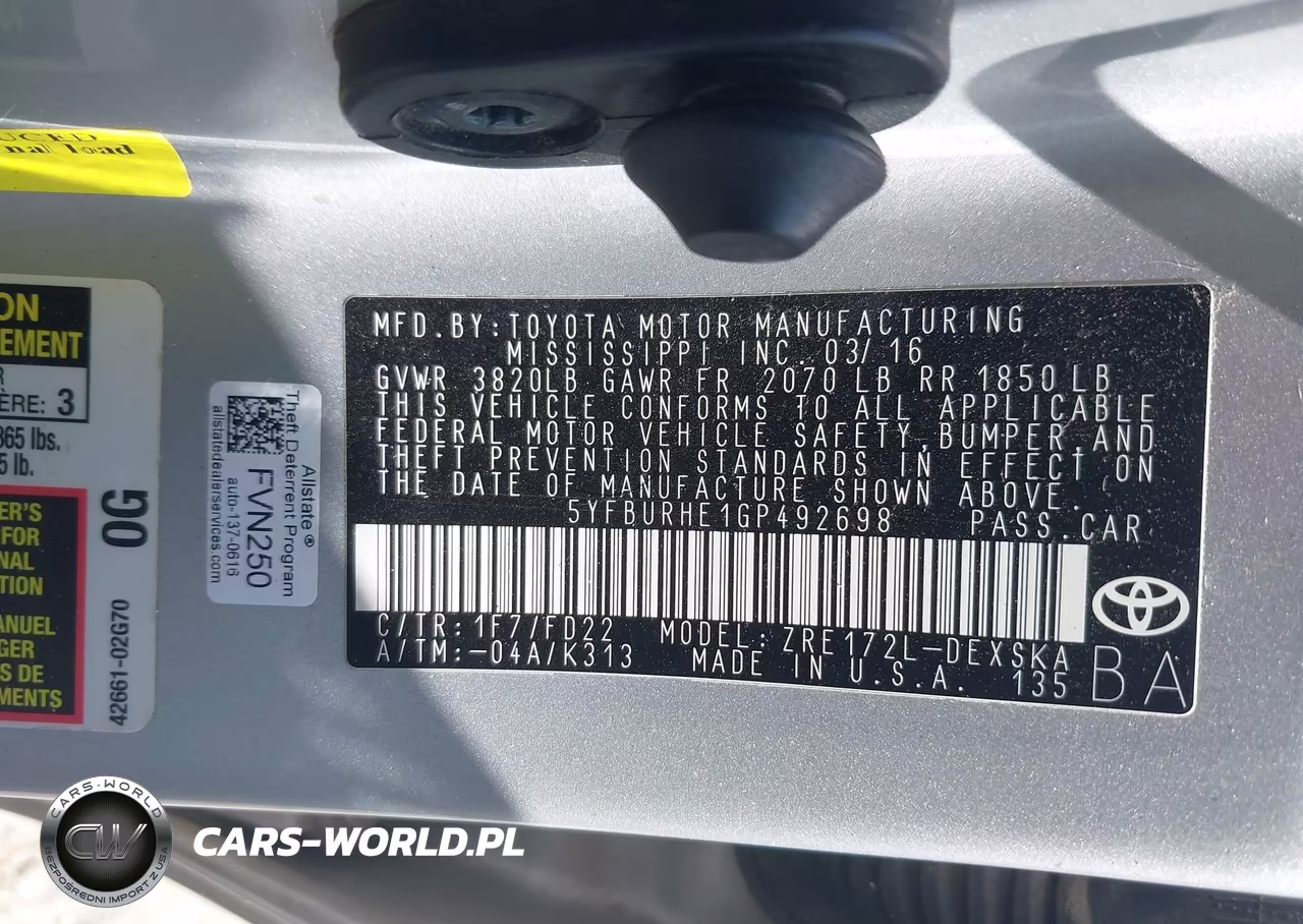 2016 Toyota Corolla S VIN:5YFBURHE1GP492698 - 9