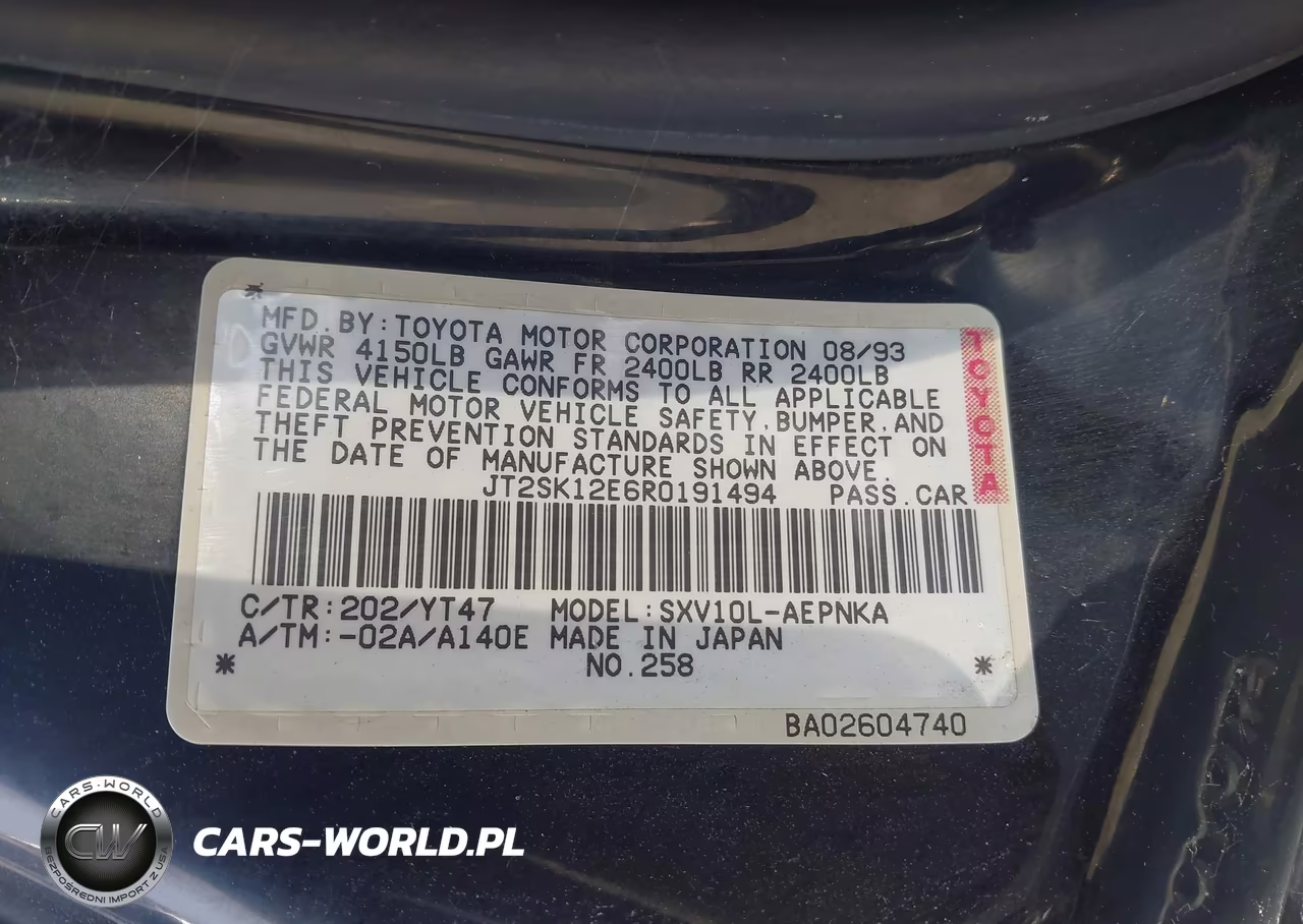 1994 Toyota Camry Le VIN:JT2SK12E6R0191494 - 9