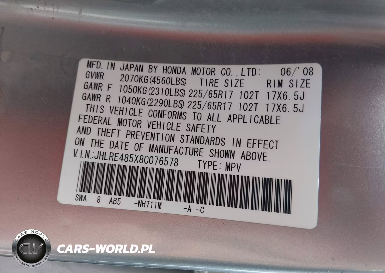 2008 Honda Cr-V Ex VIN:JHLRE485X8C076578 - 9