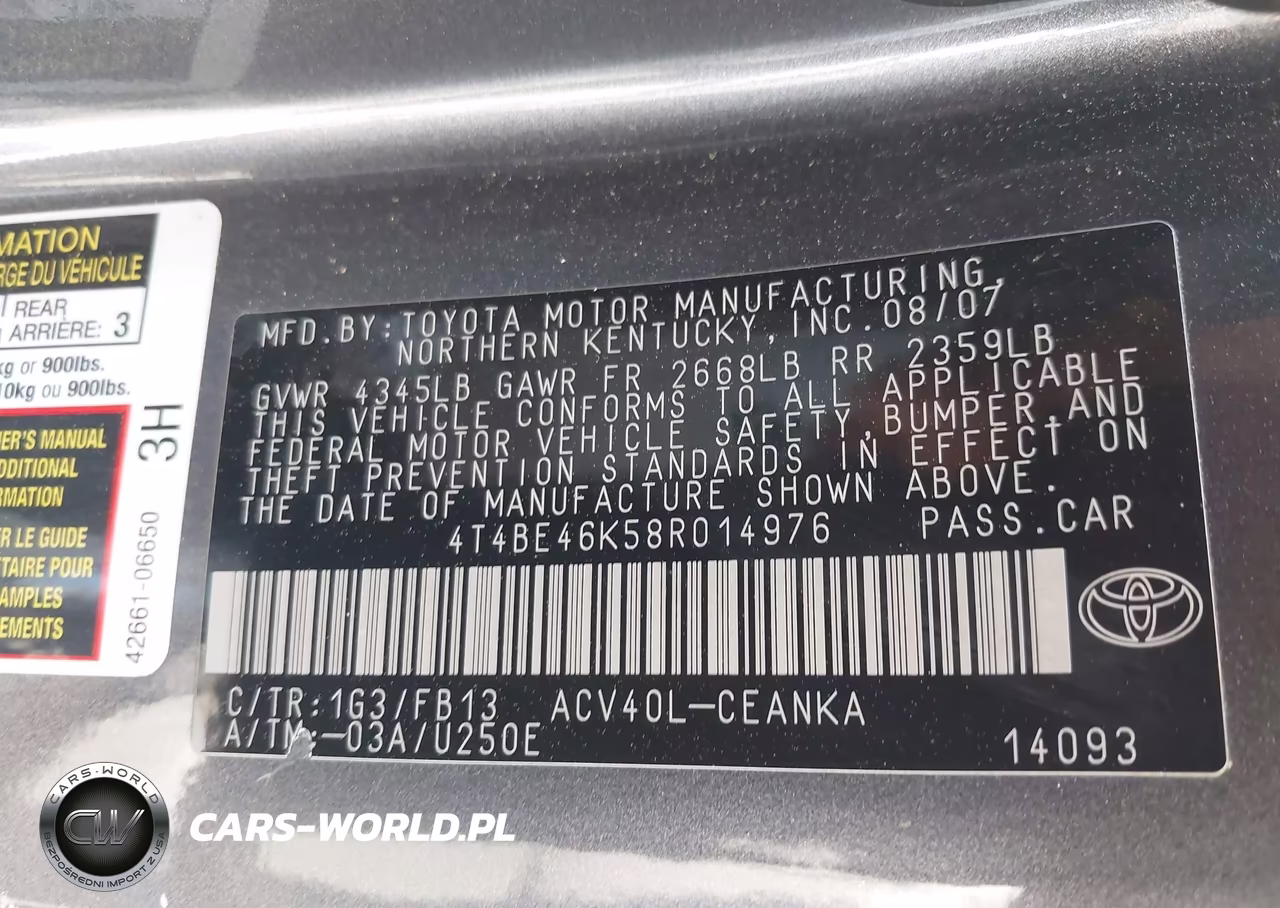 2008 Toyota Camry Le VIN:4T4BE46K58R014976 - 9