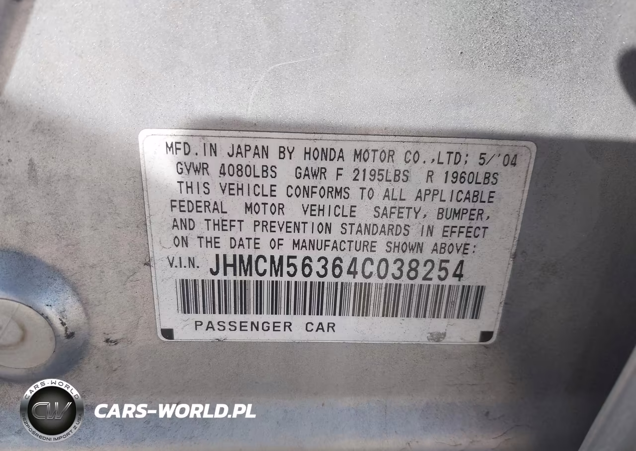 2004 Honda Accord 2.4 Lx VIN:JHMCM56364C038254 - 9